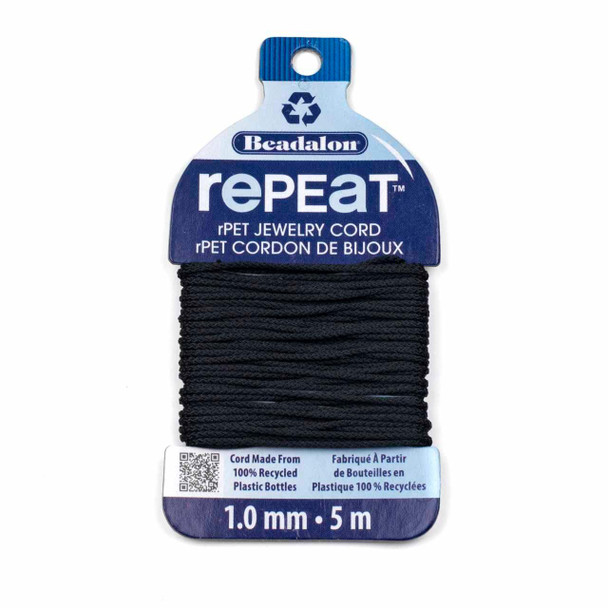 Beadalon RePEaT 100% Recycled PET Braided Jewelry Cord - 1.0 mm, Black, 16.4 ft/5 m 