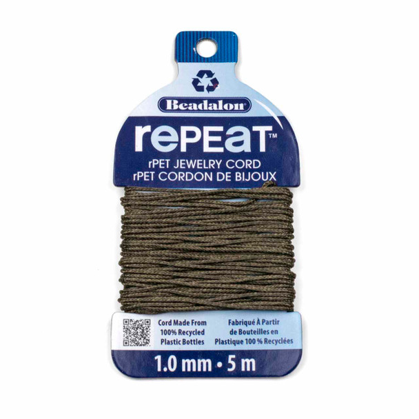 RePEaT 100% Recycled PET Braided Jewelry Cord - 1.0 mm, Earth, 16.4 ft/5 m