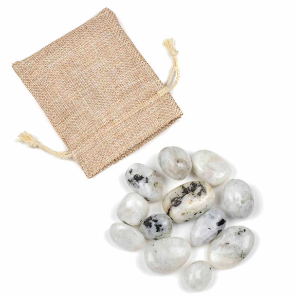 12 Tumbled Moonstone Gemstones in Jute Bag