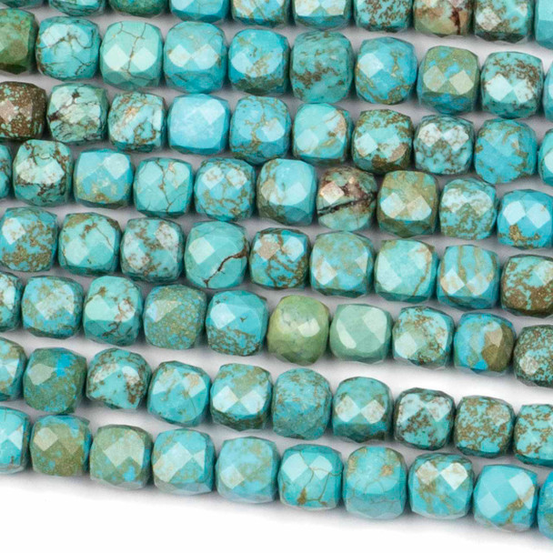 Turquoise Howlite 7mm Faceted Cube Beads - 16 inch strand