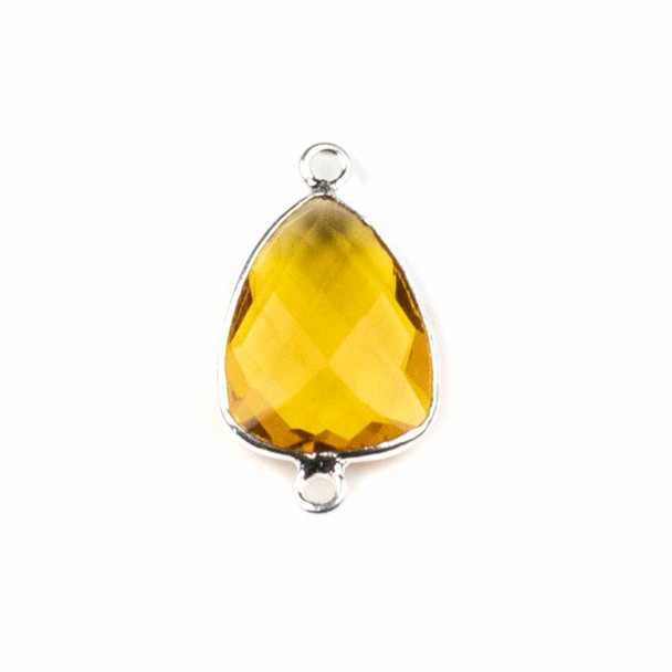 Yellow Quartz 13x23mm Rounded Triangle Link with a Silver Plated Brass Bezel - 1 per bag