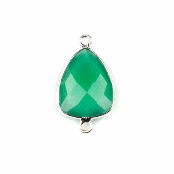 Green Onyx 13x23mm Rounded Triangle Link with a Silver Plated Brass Bezel - 1 per bag
