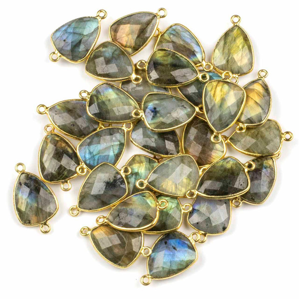 Cherry Tree Beads Labradorite 13x23mm Rounded Triangle Link with a Gold Plated Brass Bezel - 1 per bag 