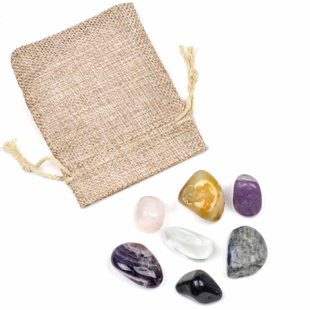7 Assorted Tumbled Gemstones for Inner Peace in Cloth Bag