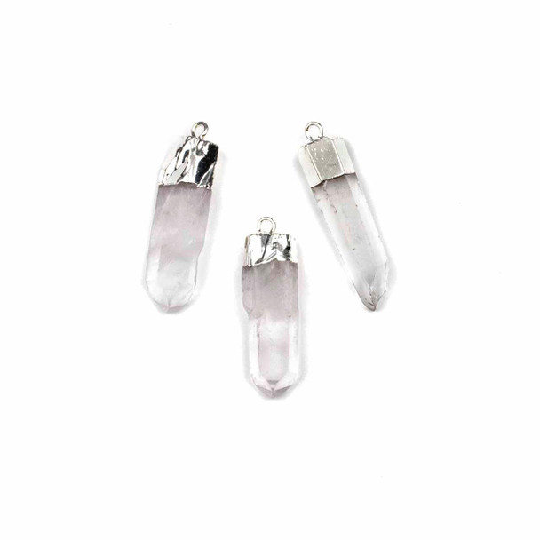 Cherry Tree Beads Quartz approx. 5-14x32-46mm Hexagonal Point Pendant with Silver Plated Cap and Loop (no bail) - 1 per bag 
