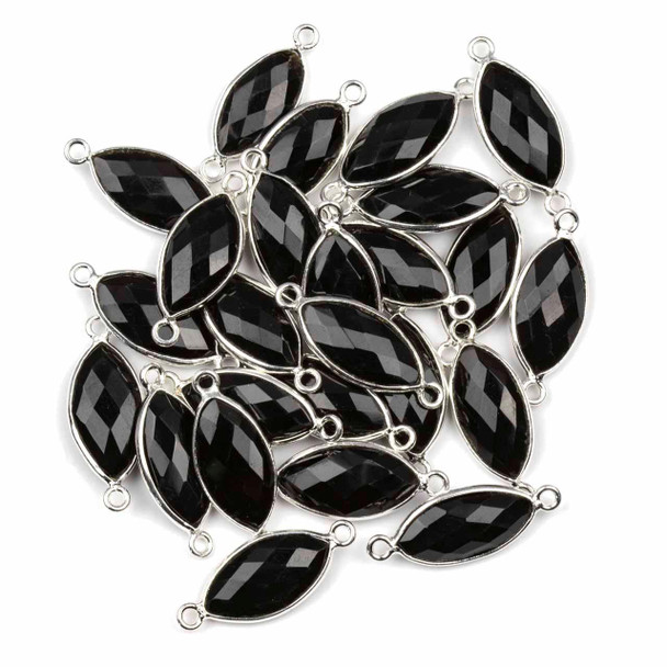 Cherry Tree Beads Onyx 9x23mm Marquise Link with a Silver Plated Brass Bezel - 1 per bag Cherry Tree Beads Onyx 9x23mm Marquise Link with a Silver Plated Brass Bezel - 1 per bag