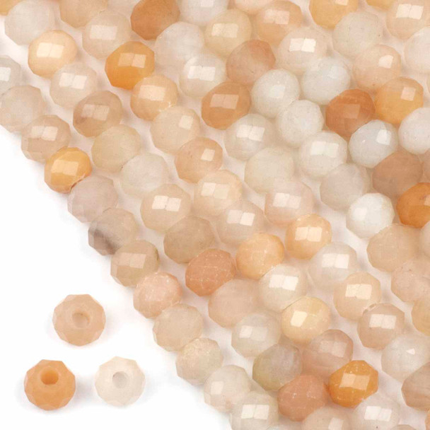 Faceted Large Hole Peach Aventurine 5-6x8mm Rondelle Beads with a 2.5mm Drilled Hole - approx. 8 inch strand