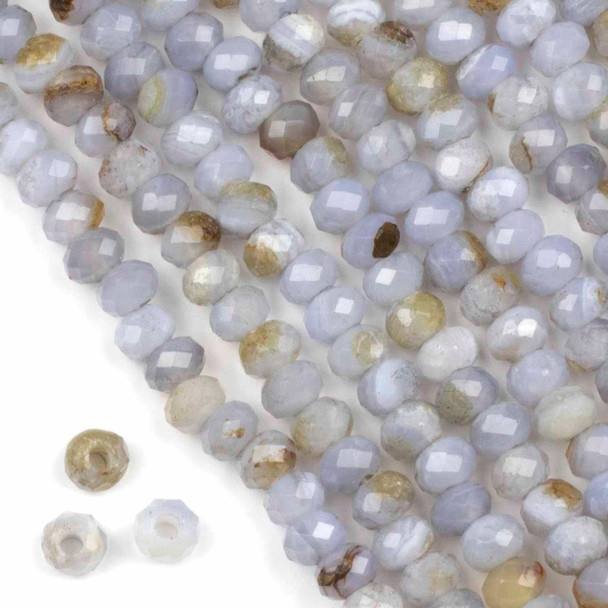 Cherry Tree Beads Faceted Large Hole Blue Lace Agate 5x7mm Rondelle Beads with a 2.5mm Drilled Hole - approx. 8 inch strand 