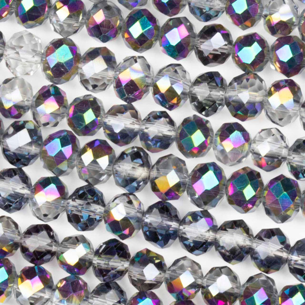 Crystal 6x8mm Smoke Grey Rainbow Rondelle Beads - Approx. 15.5 inch strand