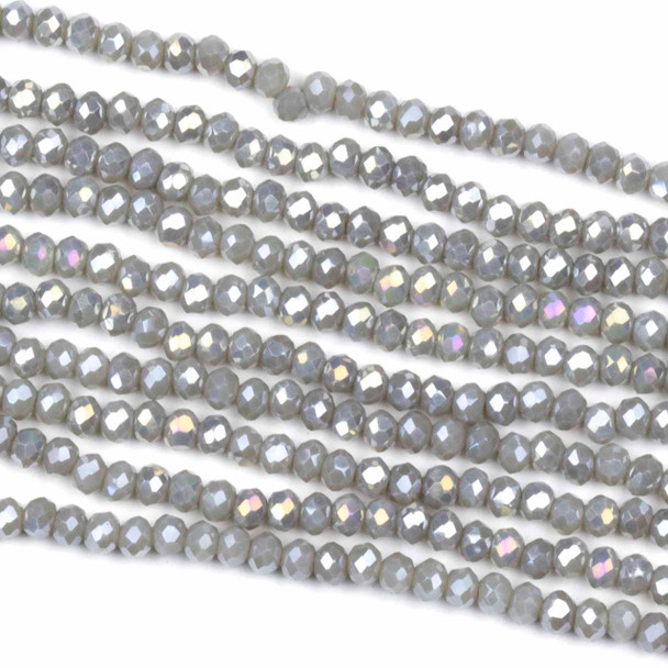 Crystal 2x2mm Opaque Grey Shadow Rondelle Beads with an AB finish - Approx. 15.5 inch strand