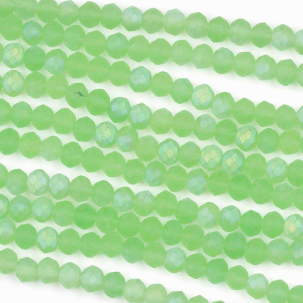 Crystal 3x4mm Opaque Matte Lime Green Rondelle Beads with an AB finish - Approx. 15.5 inch strand