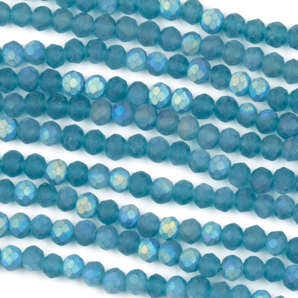 Crystal 3x4mm Opaque Matte Atlantic Blue Rondelle Beads with an AB finish - Approx. 15.5 inch strand