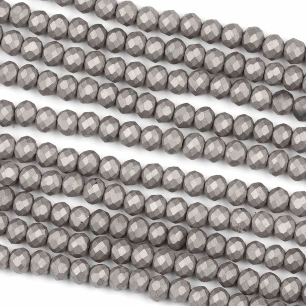 Crystal 3x4mm Opaque Matte Silver Rondelle Beads - Approx. 15.5 inch strand