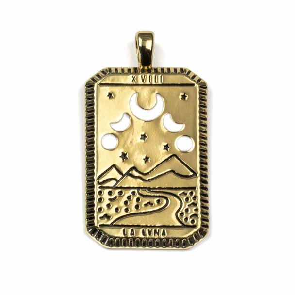 Gold Plated Brass 27x49mm Moon Tarot Card Pendant - 1 per bag