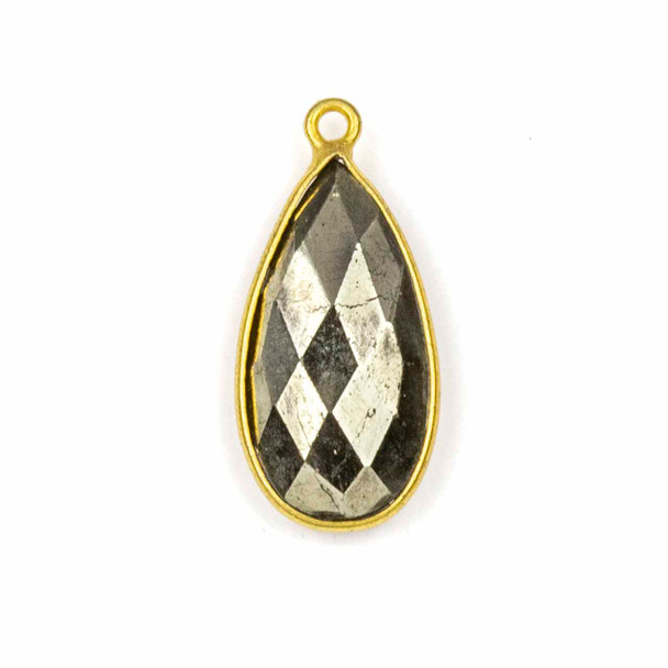 Pyrite 11x24mm Teardrop Drop with a Gold Plated Brass Bezel - 1 per bag