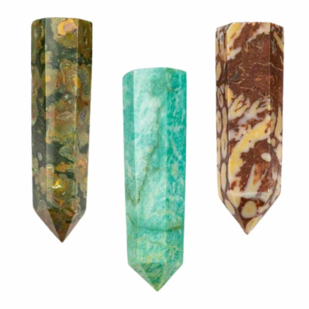 Cherry Tree Beads Gemstone 15x56mm Flat Top, Top Drilled Single Terminated Hexagonal Point Pendant - 1 per bag 