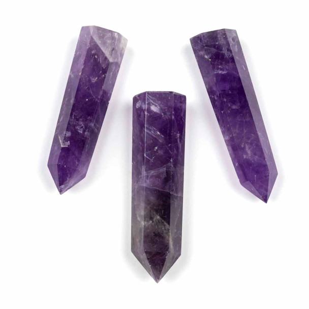 Amethyst approx. 15x56mm Flat Top, Top Drilled Single Terminated Hexagonal Point Pendant - 1 per bag