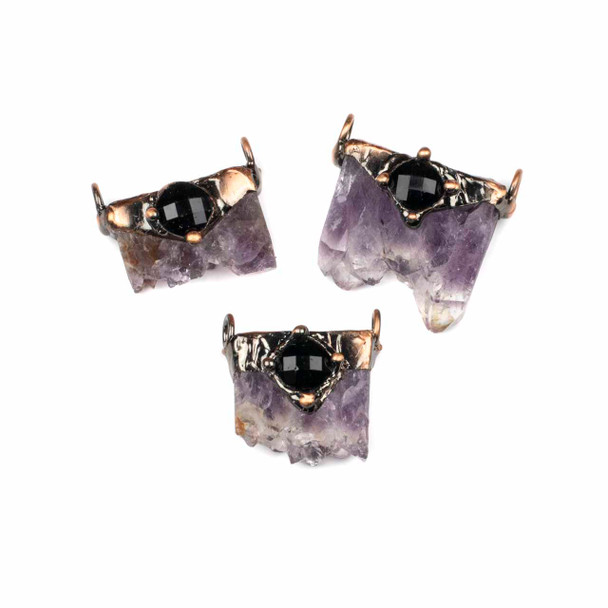 Druzy Amethyst approx. 30x38mm Rectangle Pendant with Faceted Black Obsidian 14mm Oval Cabochon - 1 per bag