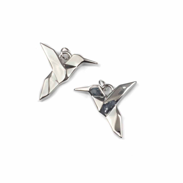 Silver Plated Brass 24x26mm Origami Bird Charms with 5mm Open Jump Ring - 2 per bag