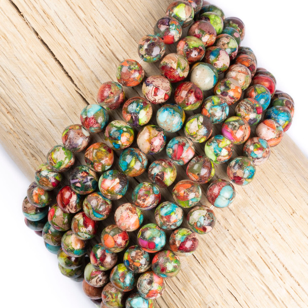 Cherry Tree Beads Dyed Fiesta Rainbow Impression Jasper 8mm Round Beads - color #06 on a 15-inch strand featuring colorful dyed gemstone round beads for jewelry making.