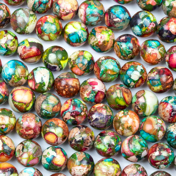 Dyed Fiesta Rainbow Impression Jasper 10mm Round Beads - color #06, 15 inch strand