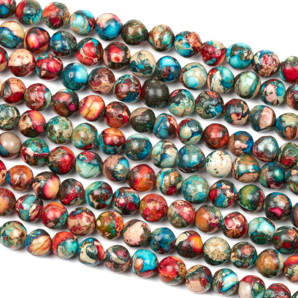 Dyed Turquoise and Red Mix Impression Jasper 6mm Round Beads - color #03, 15 inch strand