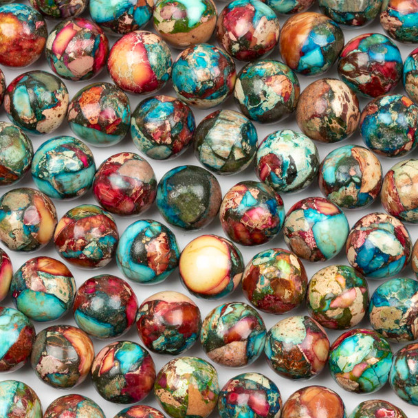 Dyed Turquoise and Red Mix Impression Jasper 10mm Round Beads - color #03, 15 inch strand