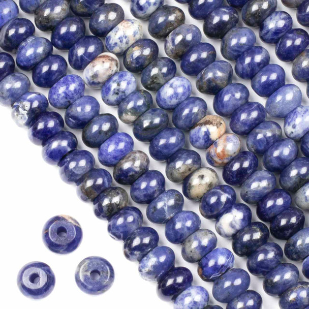 Large Hole Sodalite 6x10mm Rondelle Beads with a 2.5mm Drilled Hole - approx. 8 inch strand