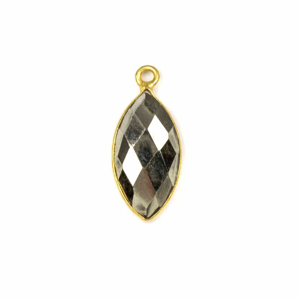 Pyrite 9x19mm Marquis Drop with a Gold Plated Brass Bezel - 1 per bag