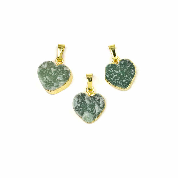 Green Aventurine 16x18mm Heart Pendant with Gold Foil Edges and Bail - 1 per bag