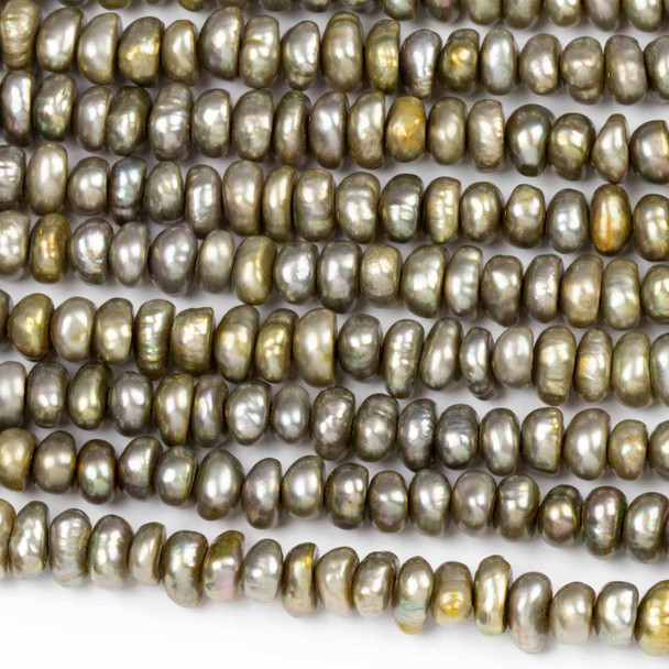 Fresh Water Pearl 4x6mm Grey Green Button Beads - 15 inch strand