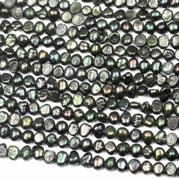 Fresh Water Pearl 3x5mm Dark Green Flat-Sided Potato Beads - 16 inch strand