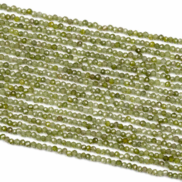 Cubic Zirconia 2mm Moss Green Faceted Round Beads - 15 inch strand