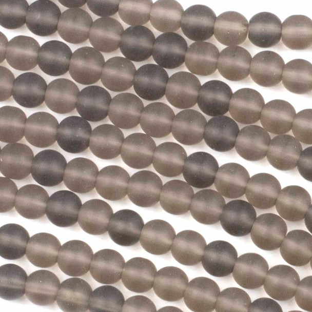 Matte Glass, Sea Glass Style 6mm Smoky Gray Round Beads - 15 inch strand