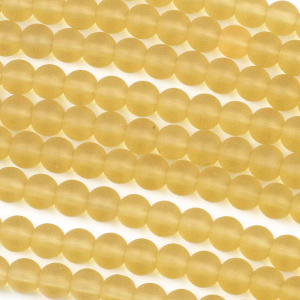 Matte Glass, Sea Glass Style 6mm Honey Yellow Round Beads - 15 inch strand