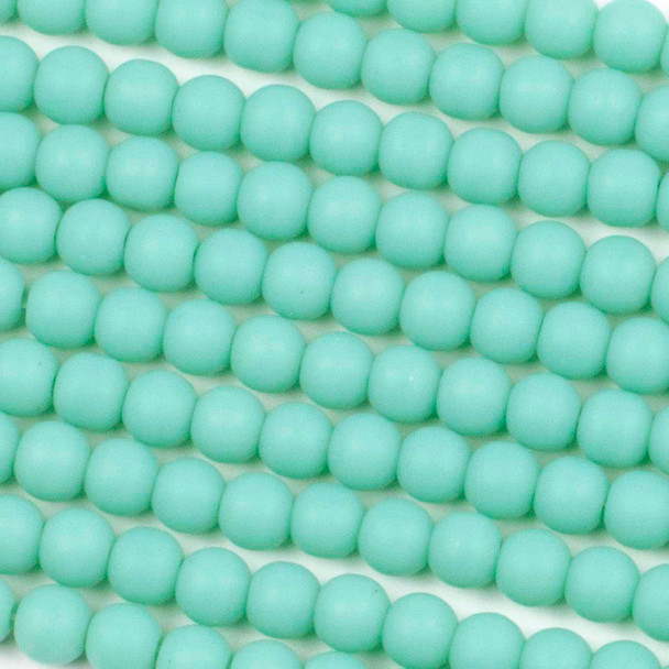 Matte Glass, Sea Glass Style 6mm Opaque Ocean Blue Round Beads - 15 inch strand