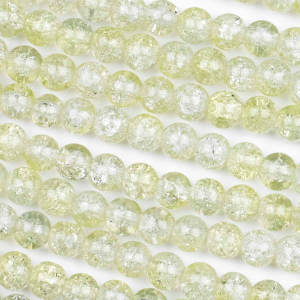 Crackle Glass 8mm Lemon Lime Yellow Round Beads - color #V2, 30 inch strand