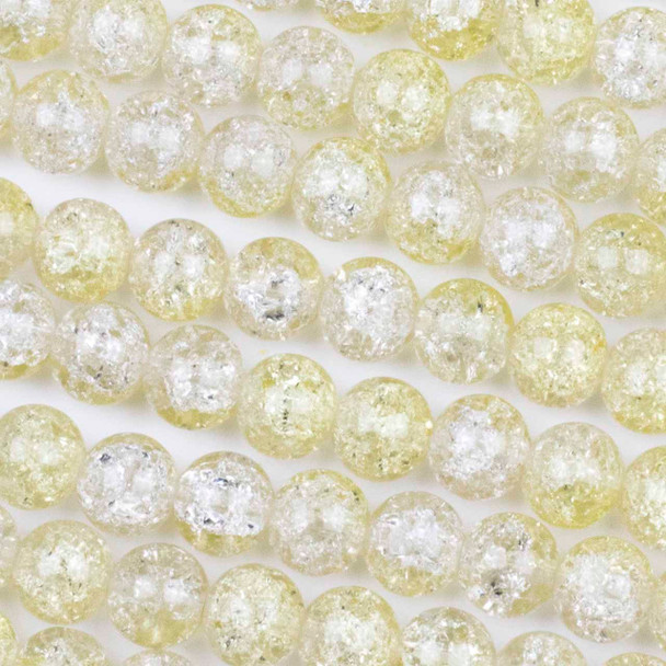 Crackle Glass 10mm Lemon Yellow Round Beads - color #V2, 30 inch strand