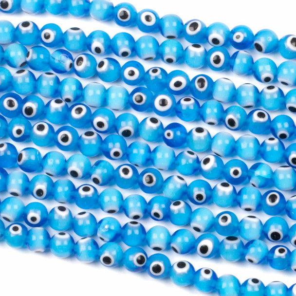 Glass 8mm Lake Blue Evil Eye Round Beads - 14 inch strand