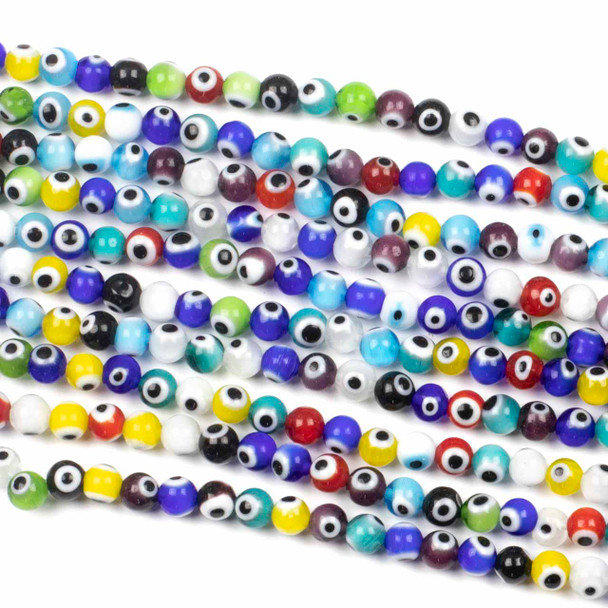 Glass 6mm Multicolor Evil Eye Round Beads - 14 inch strand