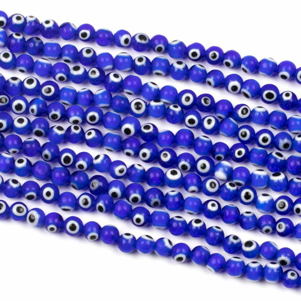 Glass 6mm Royal Blue Evil Eye Round Beads - 14 inch strand