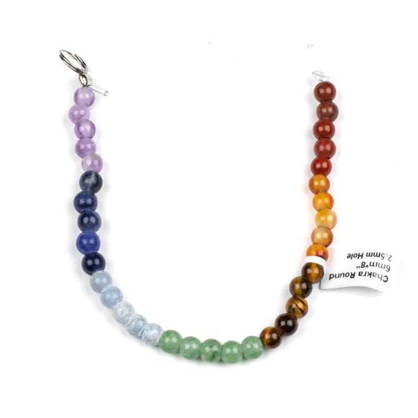 Large Hole Chakra 6mm Round Beads with 2.5mm Drilled Hole - approx. 8 inch strand