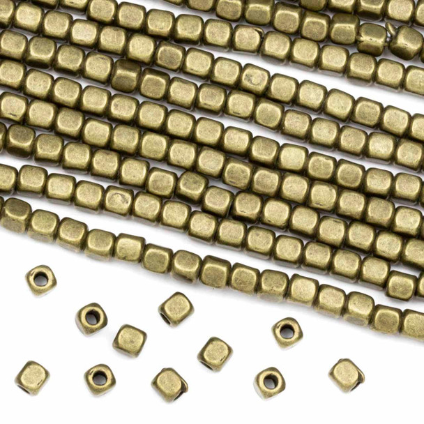 Cherry Tree Beads Bronze "Pewter" (zinc-based alloy) 3.5mm Rounded Cube Spacer Beads - approx. 15 inch strand 
