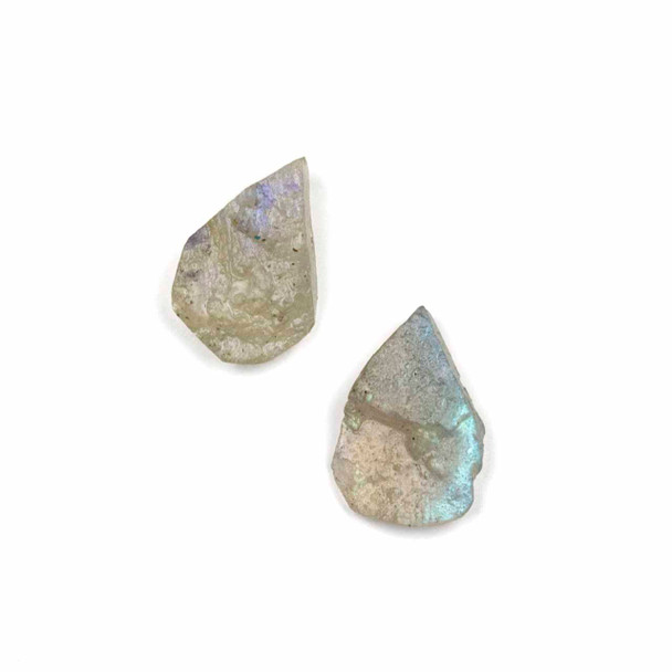 Labradorite approximately 10x15mm Top Drilled Rough-Cut Polished Teardrop Pendants - 1 pair/2 pieces per bag