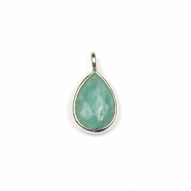 Amazonite 8x14mm faceted teardrop pendant with sterling silver bezel, natural gemstone by Cherry Tree Beads.