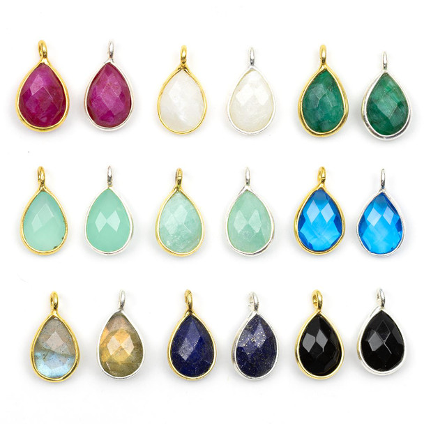 Cherry Tree Beads Gemstone 8x14mm Faceted Tiny Teardrop Drop with Bezel - 1 piece  Cherry Tree Beads Gemstone 8x14mm Faceted Tiny Teardrop Drop with Bezel - 1 piece