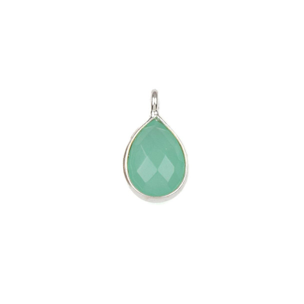 Cherry Tree Beads Aqua Chalcedony approximately 8x14mm Faceted Tiny Teardrop Drop with a Sterling Silver Bezel - 1 piece 