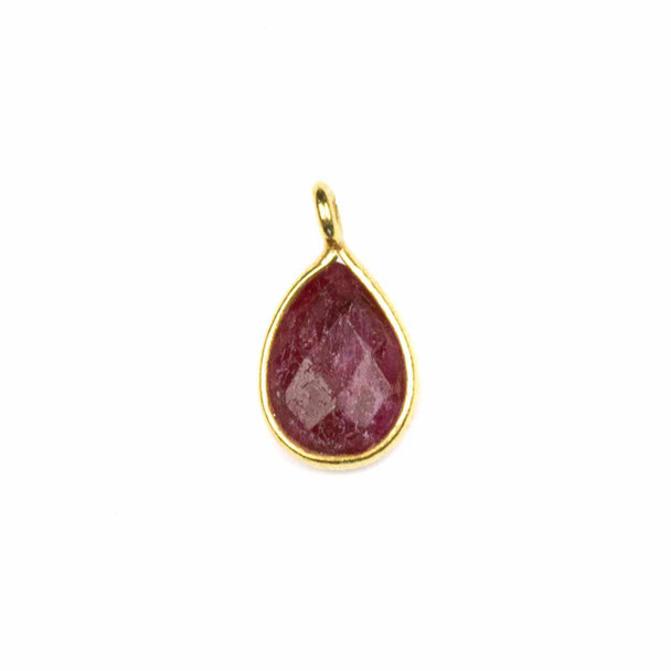 Cherry Tree Beads Ruby approximately 8x14mm Faceted Tiny Teardrop Drop with a Gold Vermeil Bezel - 1 piece 