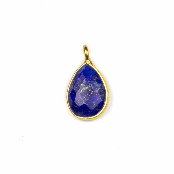 Cherry Tree Beads Lapis approximately 8x14mm Faceted Tiny Teardrop Drop with a Gold Vermeil Bezel - 1 piece 