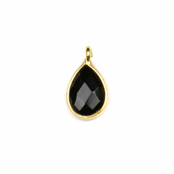 Cherry Tree Beads Onyx approximately 8x14mm Faceted Tiny Teardrop Drop with a Gold Vermeil Bezel - 1 piece 